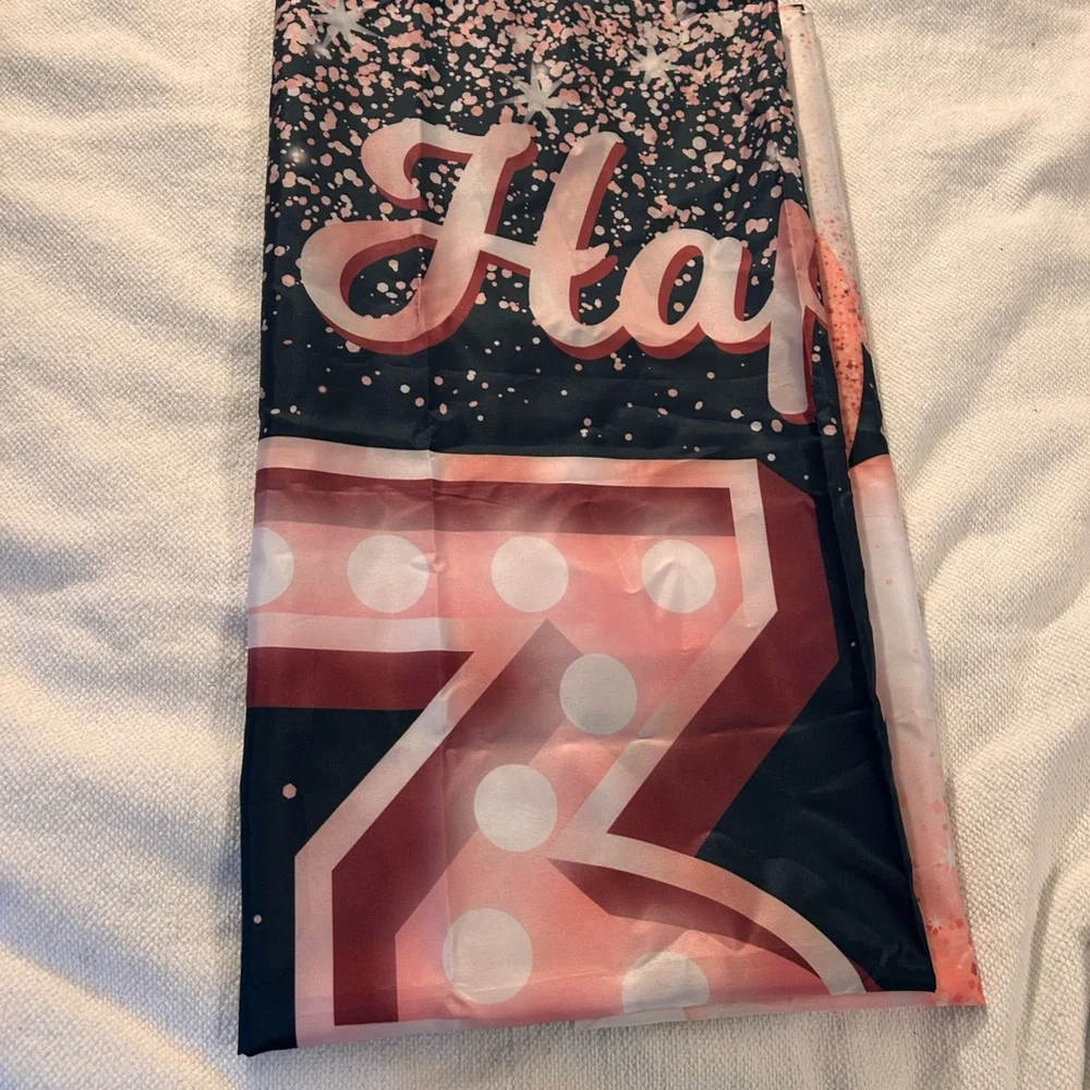 Happy 33rd Birthday Backdrop - Pink and Black Party Decoration